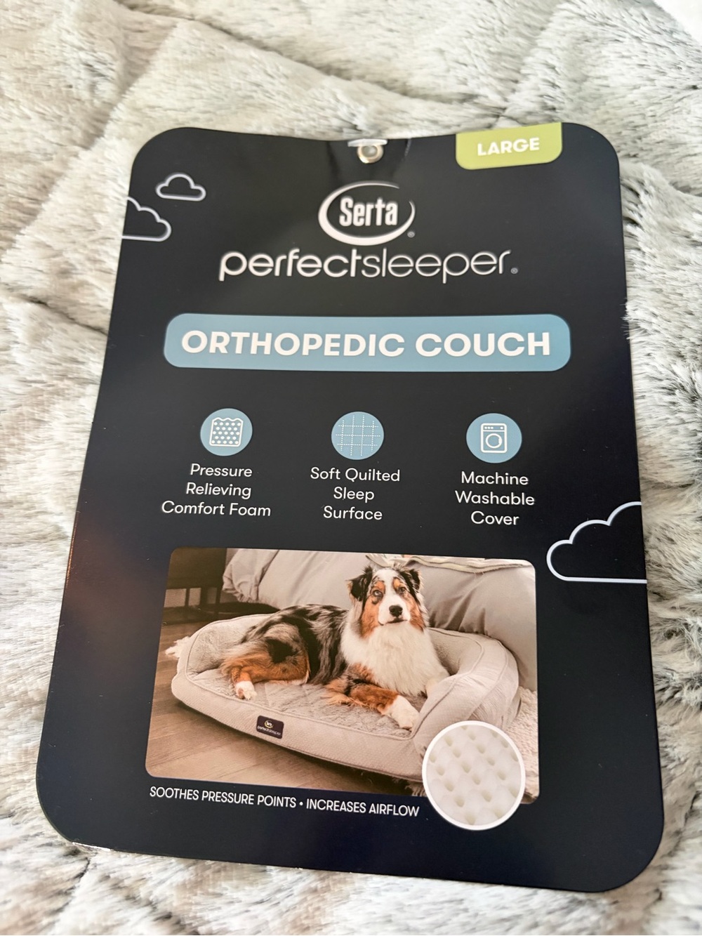 Serta Perfect Sleeper (Lg) Orthopedic Dog Couch - Two~tone Quilted Gray .